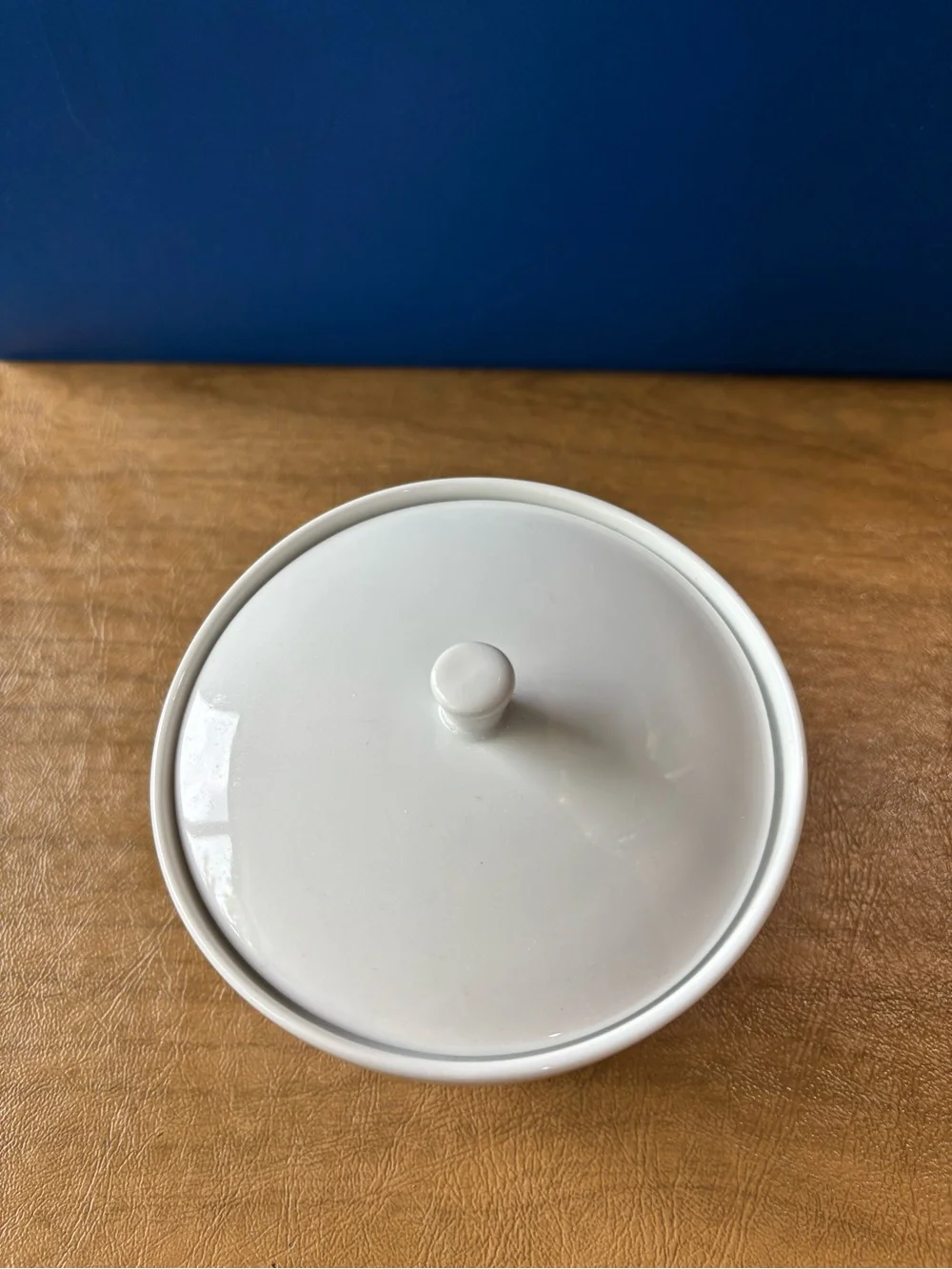 West Elm White Covered Ceramic Serving Bowl with Knob Lid